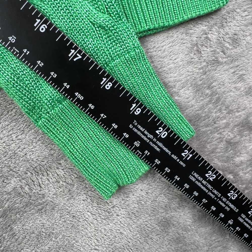 Lauren Ralph Lauren Cable Knit Sweater Womens Medium Green Gold Button Shoulder - Picture 7 of 8